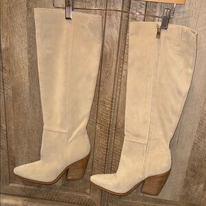 Sam Edelman Cream Suede Heeled Boots Size 7 1/2 Brand New